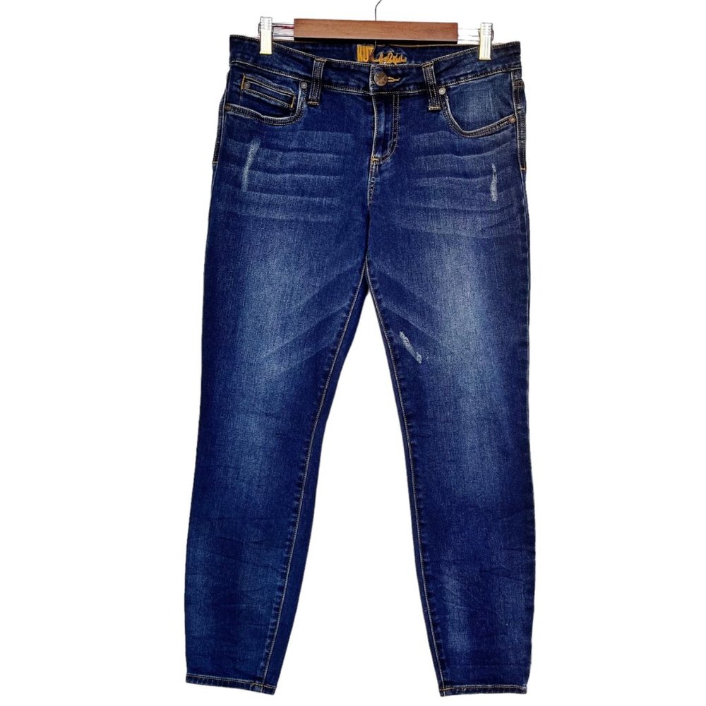 Kut from the Kloth Straight Mid Rise Dark Wash Distressed Stretch Jeans Size 8